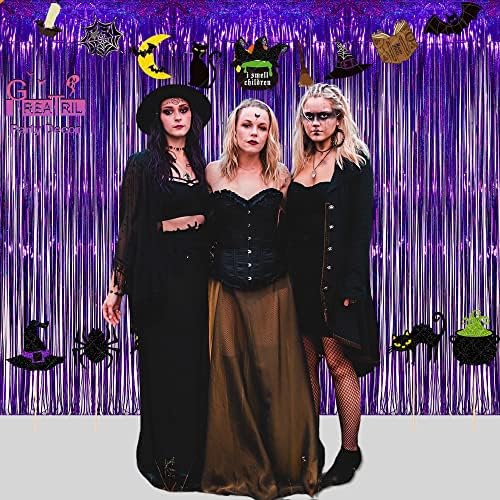 КРАСИВА Лилава и Оранжева Завеса с Ресни от фолио с Гирлянди за 3,2 x 8,2 x 4 Опаковки, на Фона на партита на тема Хелоуин, Декор за
