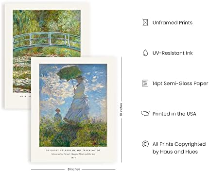ДОМ И НЮАНСИ на Произведения на изкуството Картини на Клод Моне Изобразително изкуство Комплект от 4 Водни Лилии Постери на Клод Моне,