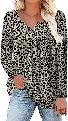 Жена Монофонични Топ, Дамски Блузи, Есенни Ризи, Блузи с V-образно деколте, Тениски с Копчета, Струящиеся Нагънат Туники, Дамски Къси