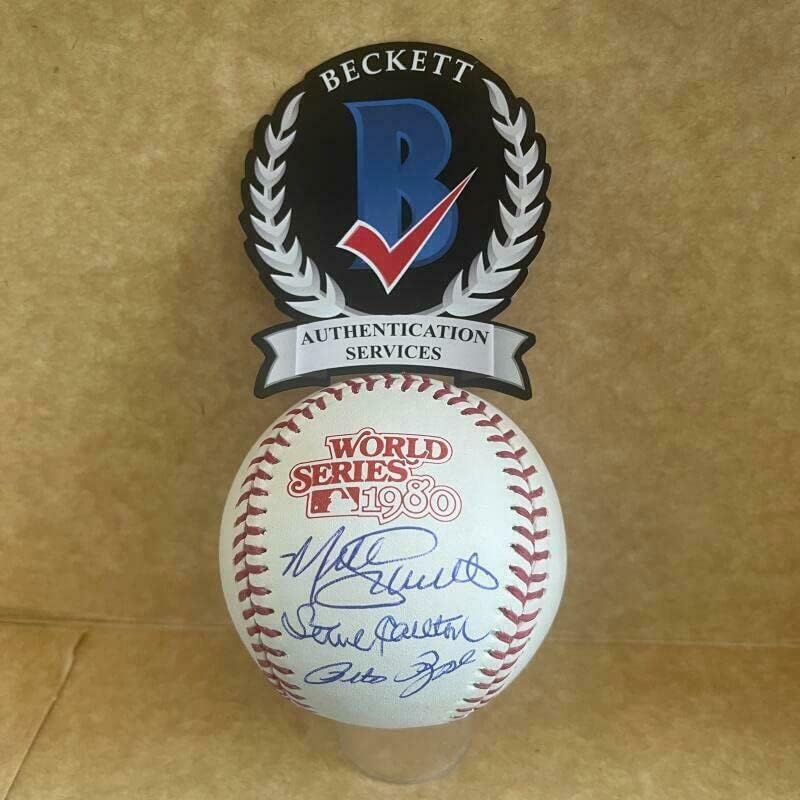 Майк Шмид Стив Карлтън Пийт Роуз Подписа Авто 1980 World Series Mlb Бейзбол - Бейзболни Топки с Автографи