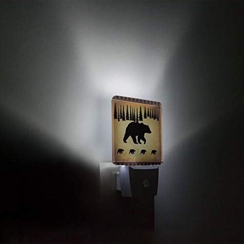 Plug лека нощ, монтиран на стената лампа с Силуэтами Гори от Черна Мечка, led, Ретро Селска Фон, Светъл Интериор, Квадратни Нощни осветителни