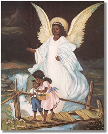 Ангел-Пазител с Деца На Моста афро-американски Черен Религиозен Стенен Фигура Арт Принт 16x20