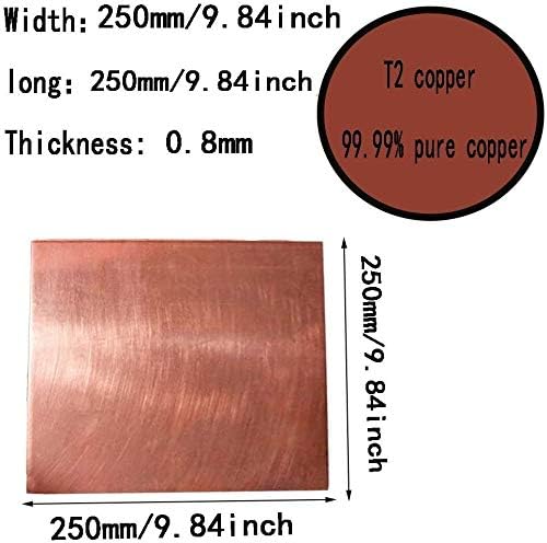 YIWANGO 99,9% Чиста медна Ламарина, метален лист Материал Промишлени Материали Чист Меден лист (Размер: 250x250x0,8 мм)
