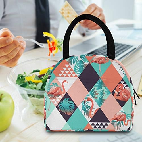 Случайна чанта за обяд Дамски - Тропически Палмови Листа Фламинго, Голяма Запечатани Чанта за Обяд с плечевыми ремъци за работния Пикник