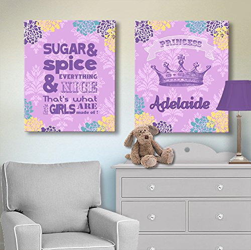 Персонализирани Стенен декор за принцеси с цветя за момичета - Детски стихчета със захар и подправки - чудесно за подаръци под формата