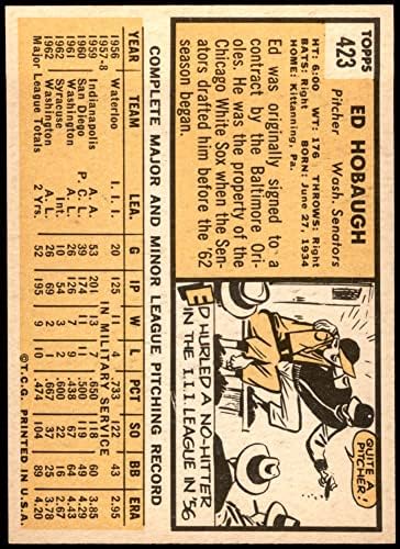 1963 Topps 423 Ед Скитник Вашингтон Сенатърс (бейзболна картичка) NM /MT Сенатърс
