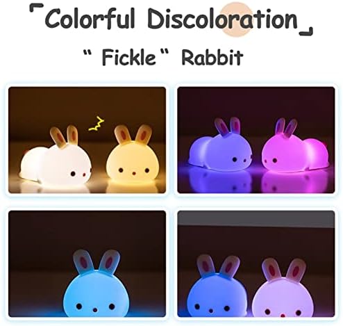 GORS Акумулаторна Цветен Сензорен екран сензор Rabbit LED Night Light дистанционно управление USB Cartoony Силикон лампа Бъни (Цвят: