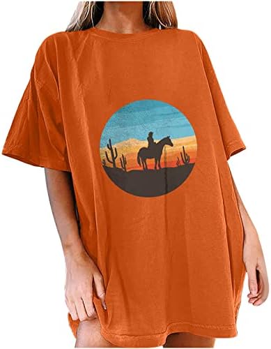 Женска тениска с изображение на Кактус Западната Пустиня, Ретро Тениска с Изображение на Кактус По Залез слънце, Ежедневна Блуза, Блузи,