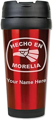Пътна Кафеена чаша LaserGram на 16 унции, Hecho en Morelia, С Индивидуален Надпис (тъмно синьо)
